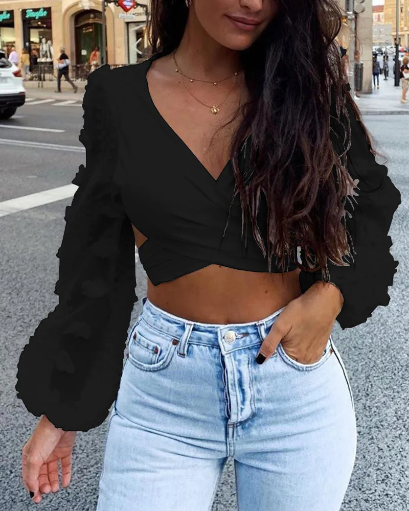 

hirigin new fashion Women Backless Mesh Ruffles Long Sleeve Shirts female solid Bandage Casual Blouses ladies casual short Top