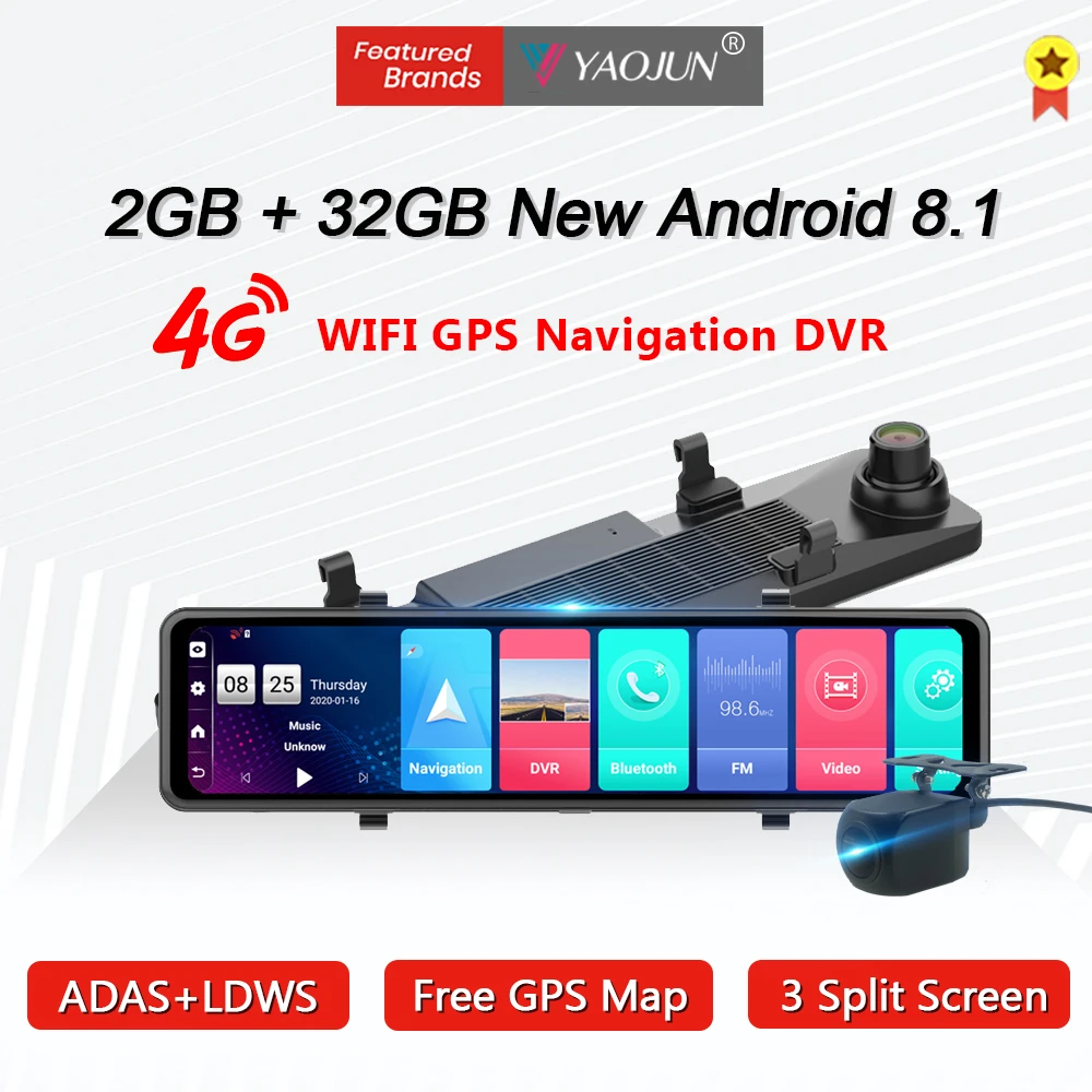 2020 Новый 4G Android 8 1 зеркало заднего вида видеорегистратор тройной экран 1080P ADAS Wifi