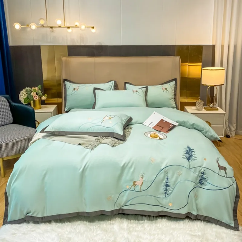 

Комплект роскошного постельного белья из 100% хлопка, пододеяльник из 3/4 предметов, зеленые пододеяльники, мягкое постельное белье высокого качества, 1,5 м/1,8 м/2,0 м