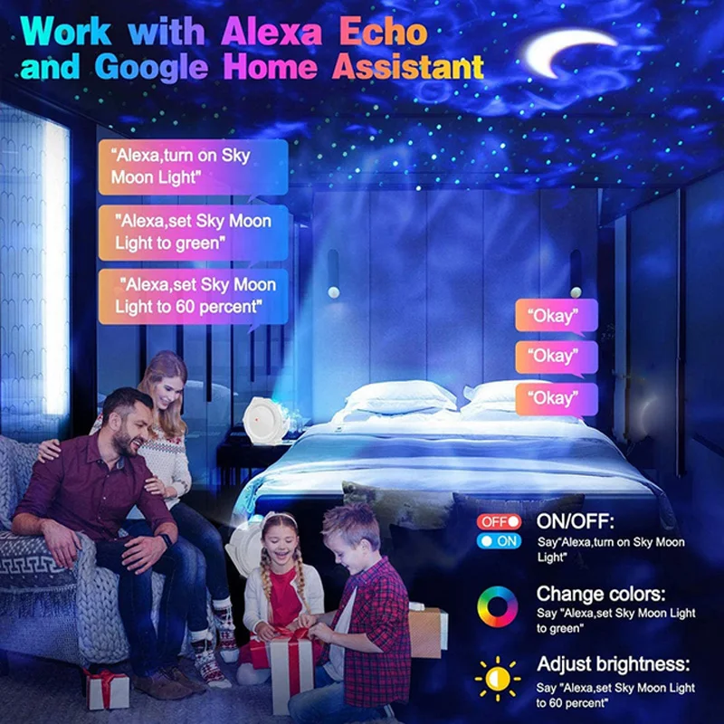 Детский проектор с движущимися эффектами звезда небо радужные огни Луна