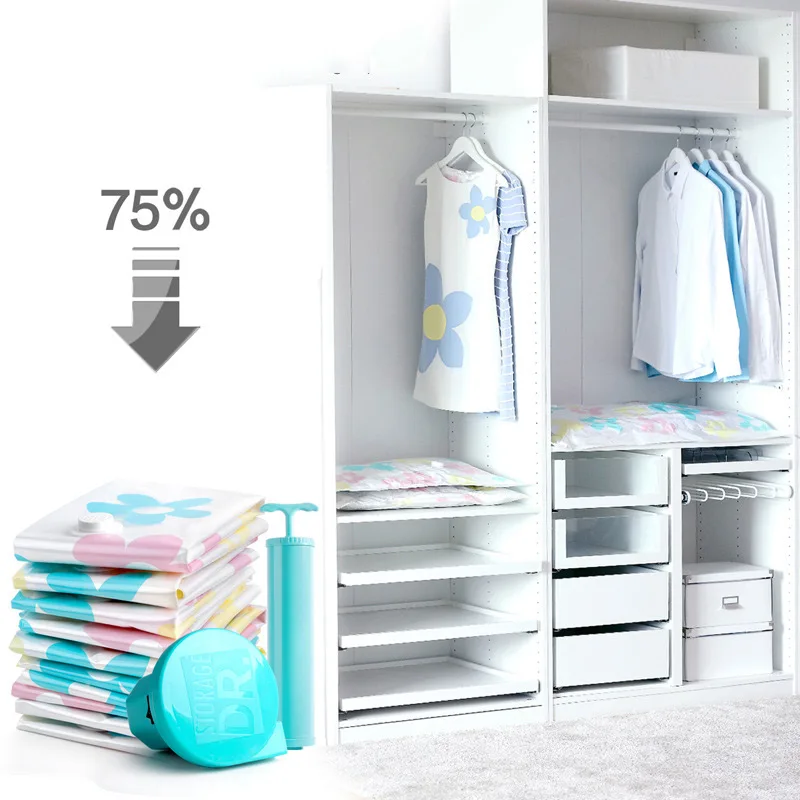 4 PCS Big +4 Medium Wardrobe Storage Vacuum Compression Bag Kit Thicker Handbag Quilt Clothes Plush Toy Towel With Pump | Дом и сад