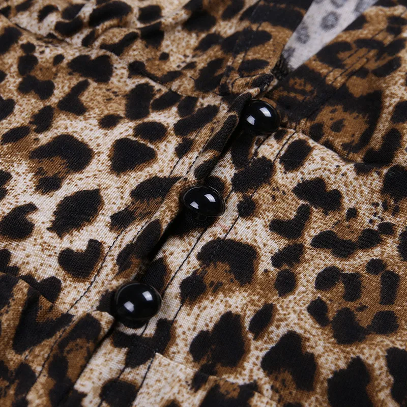 Hugcitar leopard print long sleeve hooded trench coats autumn winter women streetwear windbreak outfits