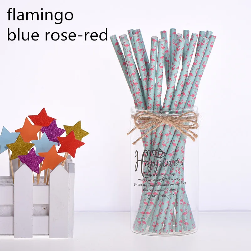 flamingo blue 25 шт торт Топпер бумажные соломинки с фламинго для дня рождения украшения дети взрослые выпускные поставки одноразовые Коктейльные трубочки - Цвет: flamingo blue
