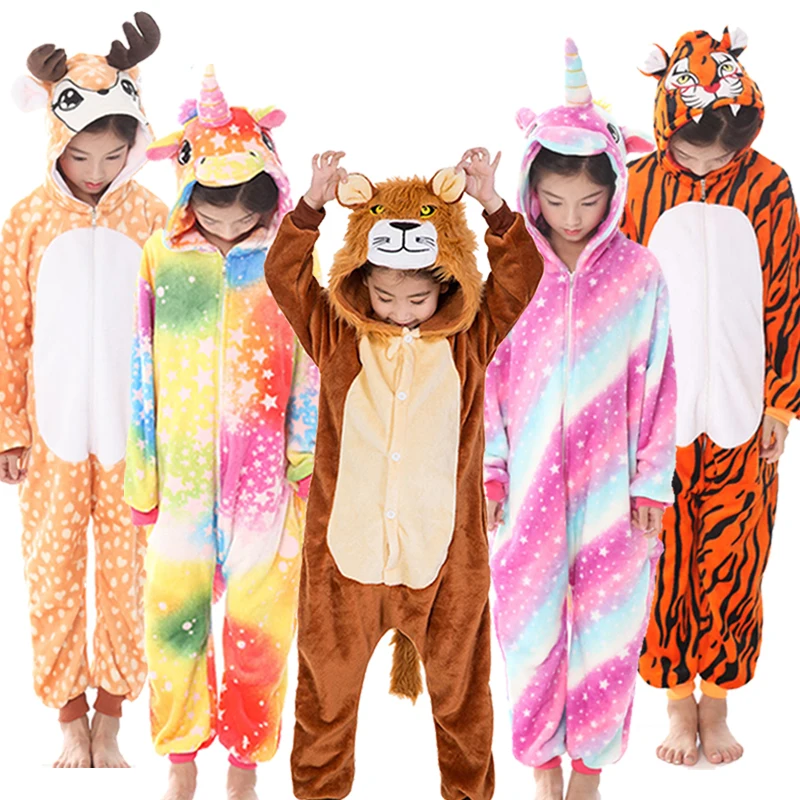 Kigurumi пижамы для детей девочек Единорог аниме панда Onesie детский костюм пижама для мальчиков комбинезон Единорог зимние пижамы для детей