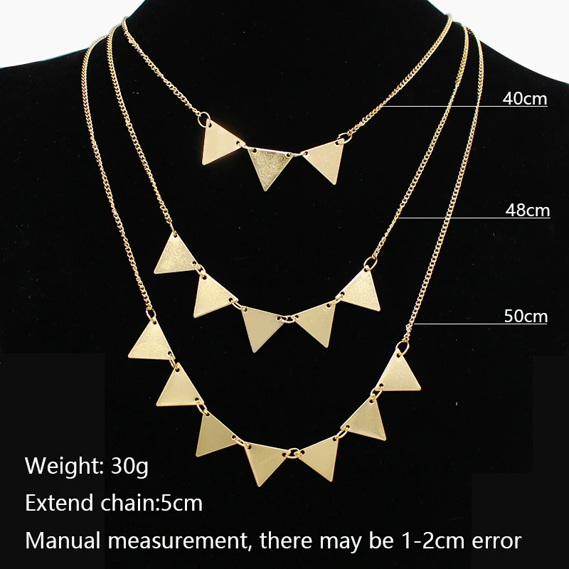 Geometric Triangle Three Layered Necklace Gold Black Link Chain Necklaces For Women Fashion Jewelry Bijoux Femme | Украшения и