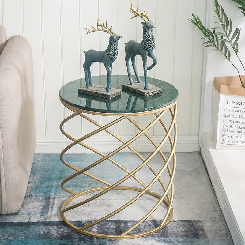 Круглые креативные золотистые металлические мраморные журнальные столики
