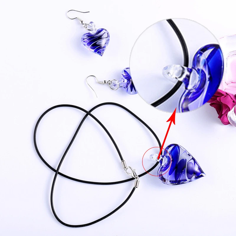 

Fashion Morano Glass Heart NecklaceEarrings Blue Screw Inspiration Lampwork Rope Chain Women Party Love Jewelry Set Accessoroes