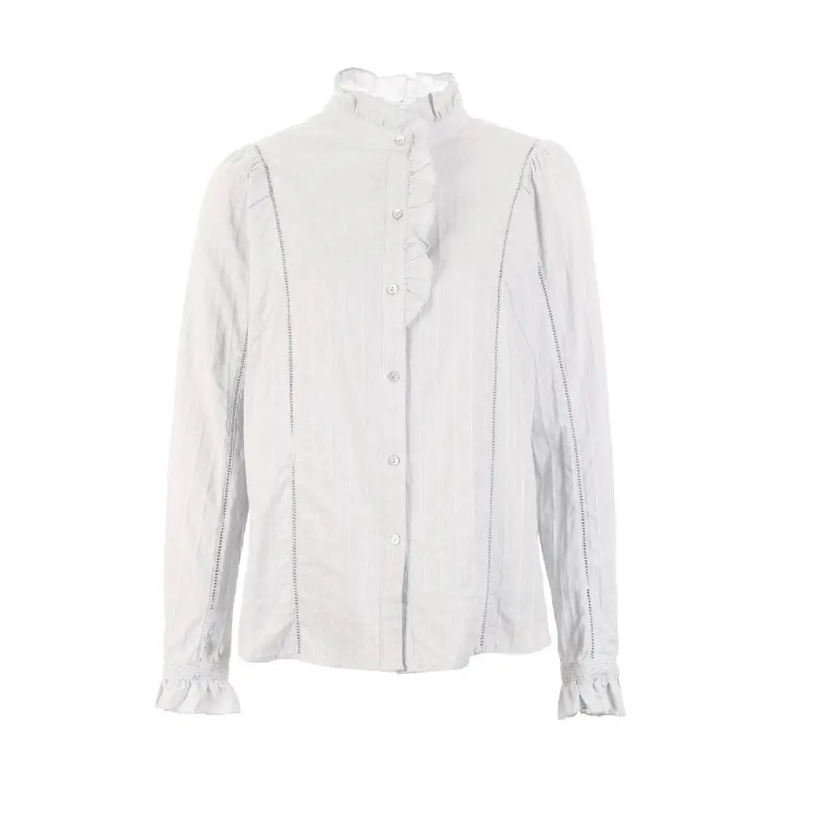 ONLY spring Women's Loose Fit 100% Cotton Ruffled Long-sleeved Shirt | 119105506