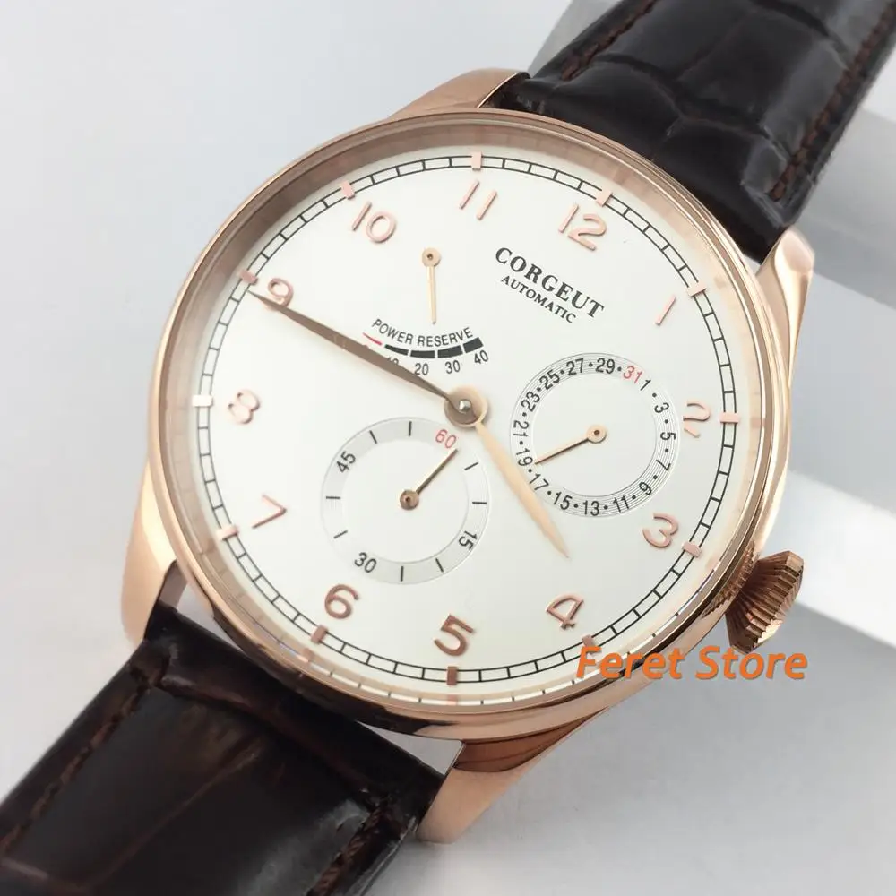 Corgeut новинка 42 мм розовое золото чехол сапфировое стекло черный циферблат дата