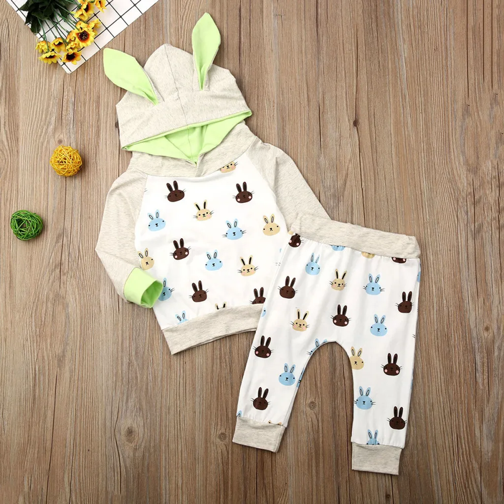 Одежда для новорожденных мальчиков и девочек футболка с капюшоном заячьими