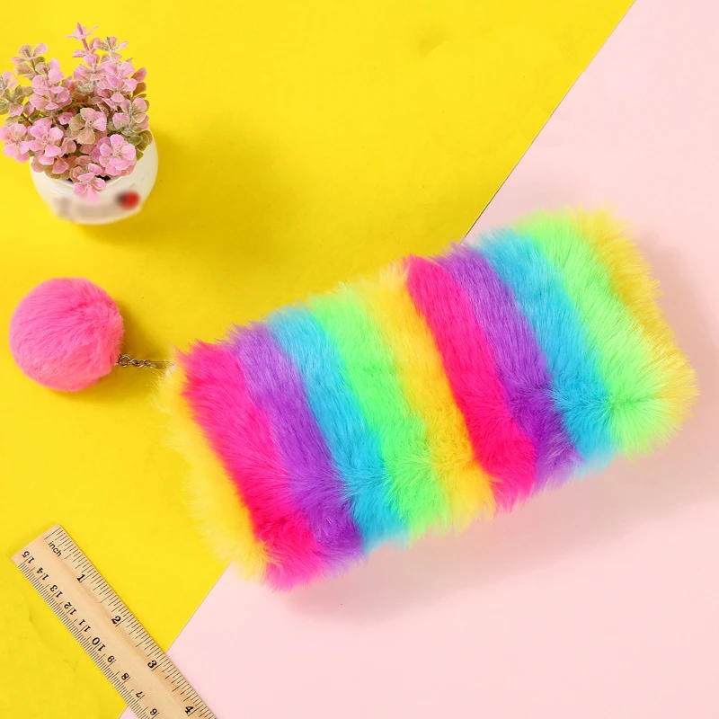 Новая мода Радуга Плюшевые Карандаш Чехол школьные принадлежности разноцветные