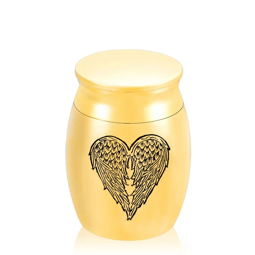 Stainless Steel 5 Colors Angel Wings Charm Small Ashes Urn Screw cap seal can be opened Ash Box 30x40mm | Дом и сад