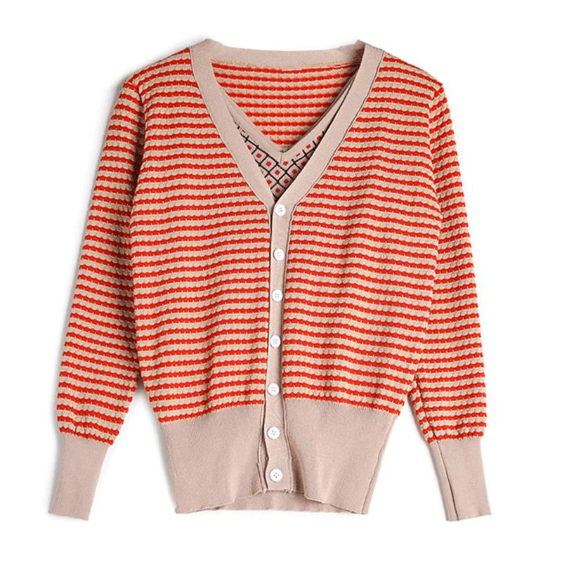 Женский трикотажный костюм-тройка кардиган в полоску жилет широкие брюки осень