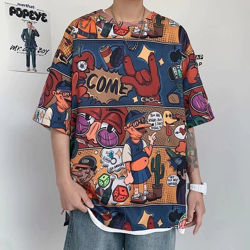 

2021 Summer Top Harajuku T-shirt Free Delivery Youth Gothic Hip Hop Graffiti Casual Short Shirt Men's T-shirt