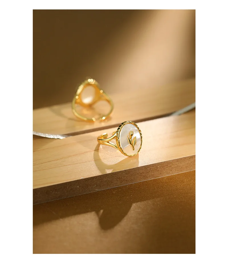 

HANGZHI 2021 New S925 Trendy Retro Romantic Tulip Shell Geometric Oval Elegant Open Ring for Women Girls Party Jewelry Gift