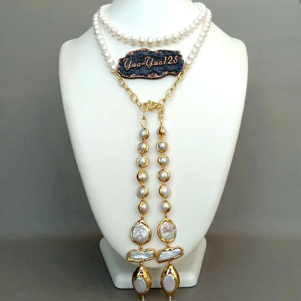 Ободок набор белый Кеши жемчужная цепочка длинное ожерелье для женщин