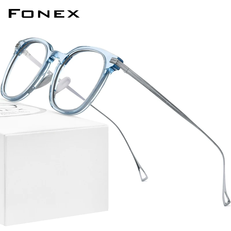 FONEX Acetate Titanium Glasses Frame Men Retro Square Prescription Eyeglasses Women 2022 Vintage Myopia Optical Eyewear F85698