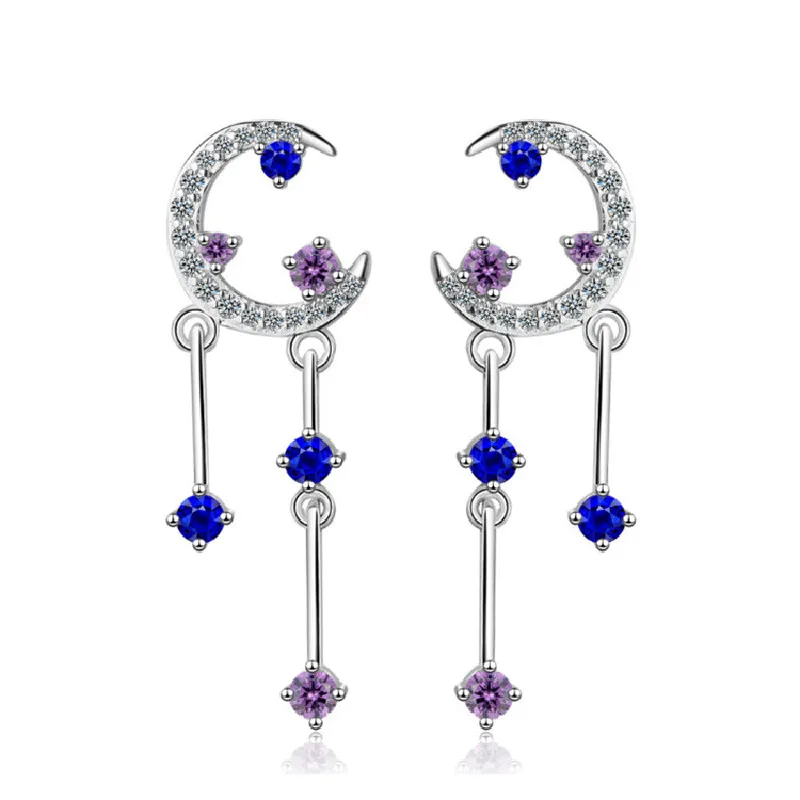 

Серьги из серебра 925 пробы с изображением звездного неба, длинные серьги с сияющим цирконием, дизайнерские серьги с холодным ветром