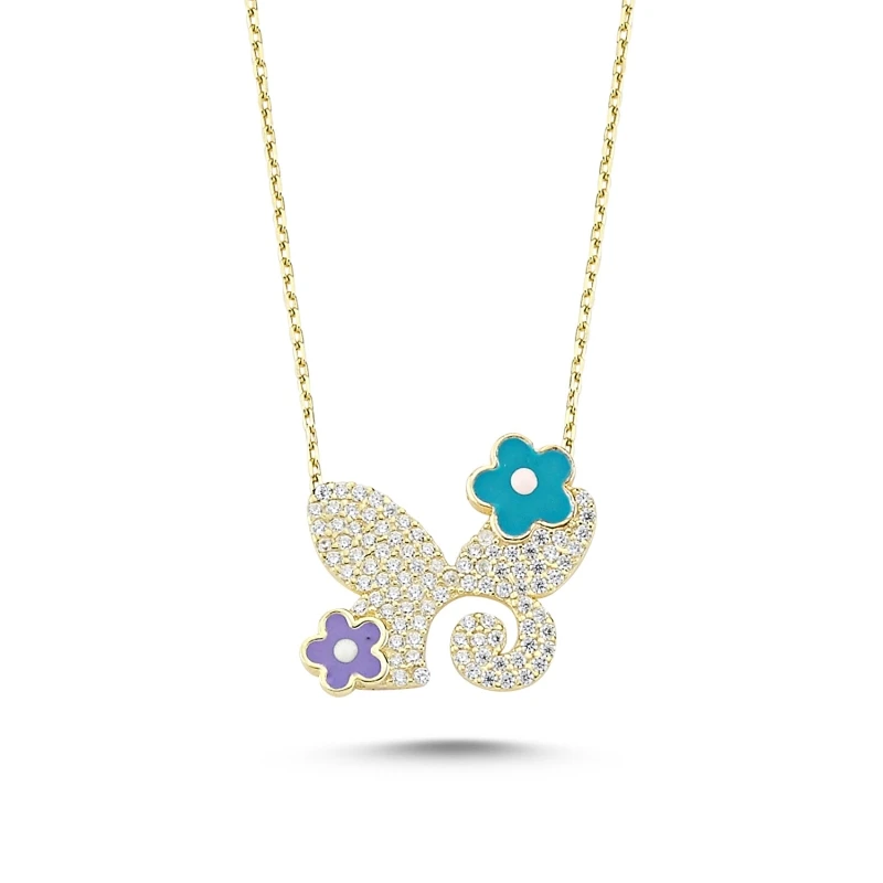 

Silverlina Silver Zircon Stone Cabochons Butterfly Necklace