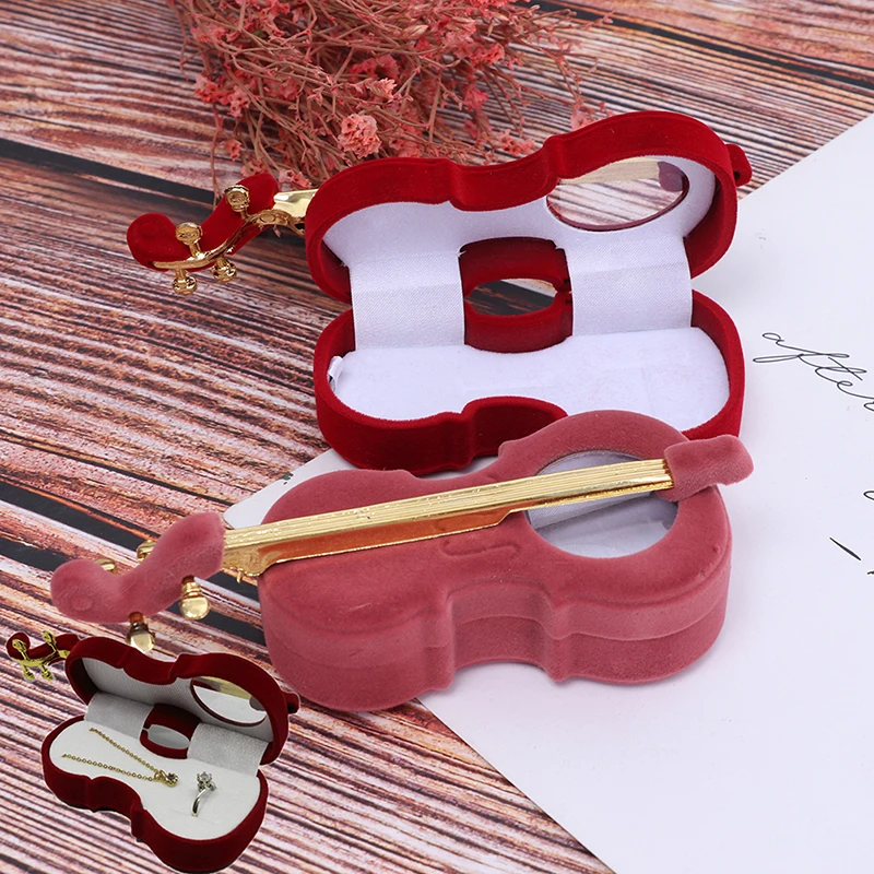 

1pc Unique Violin Shape Gift Box Holder Jewelry Box Case Velvet Wedding Ring Box For Earrings Necklace Display Packaging