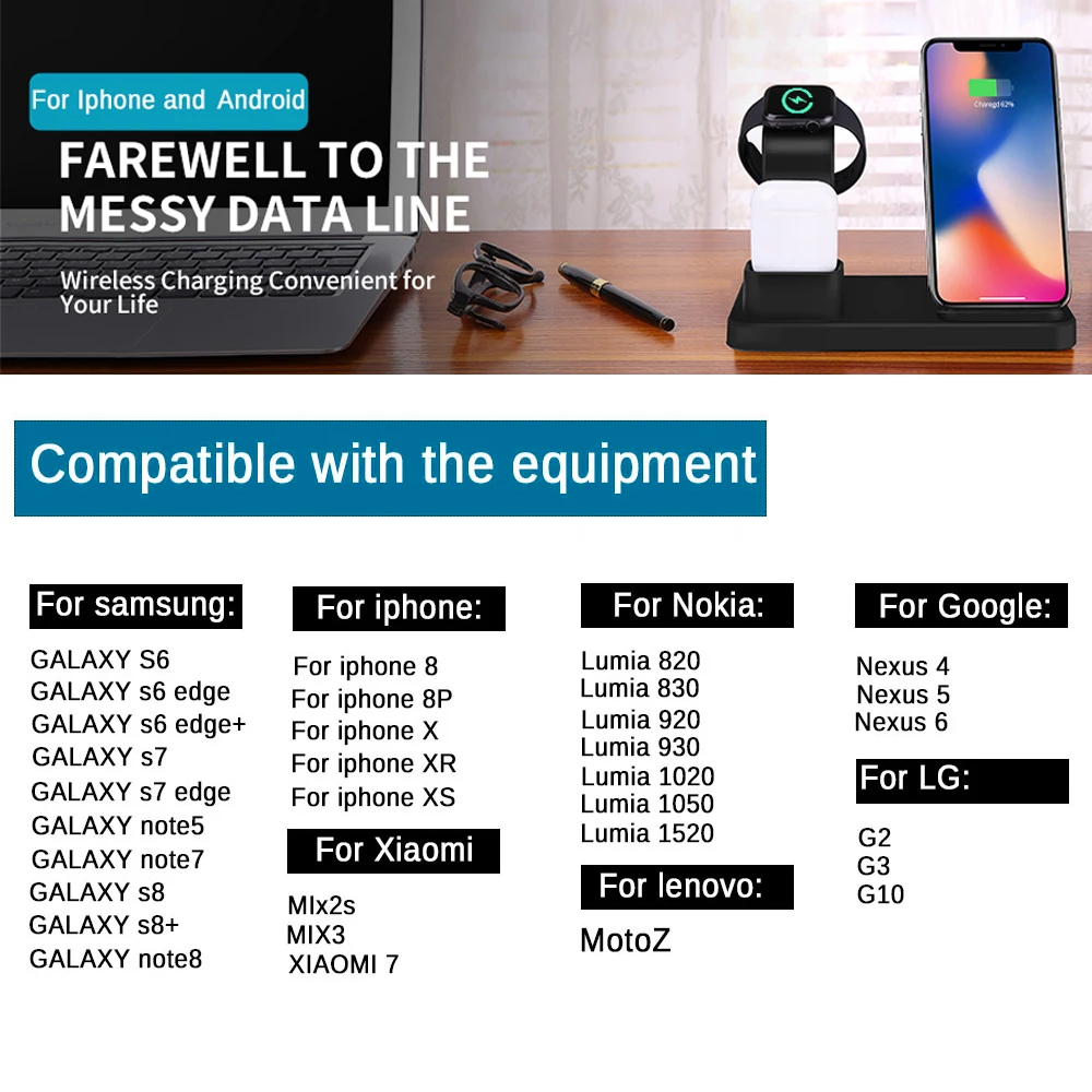10 Вт Qi Беспроводное зарядное устройство 3 в 1 быстрая зарядка для samsung 2 4