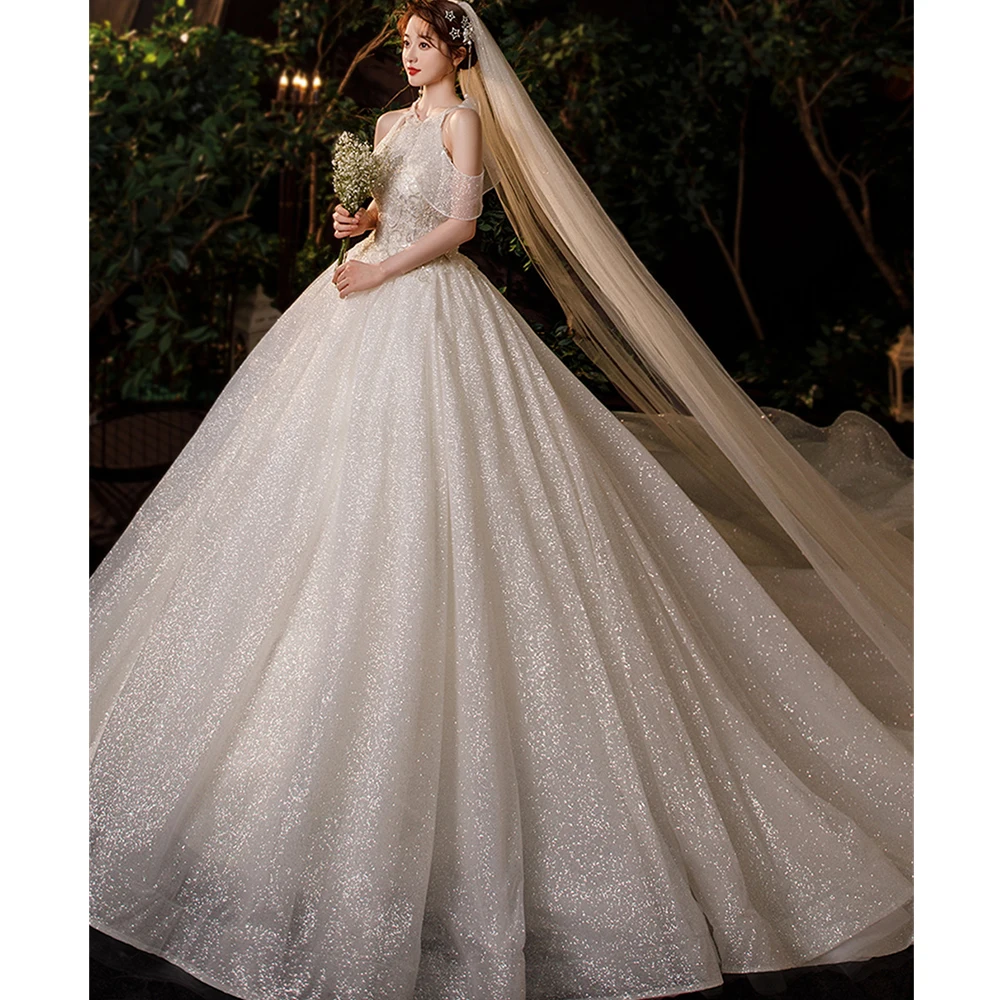 

Роскошное кружевное свадебное платье с круглым вырезом, без рукавов, с вышивкой принцессы Dioflyusa, 2021