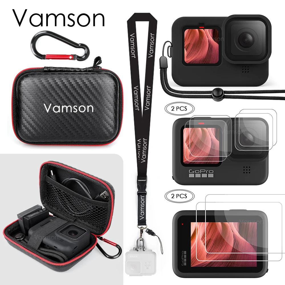 Комплект аксессуаров Vamson для GoPro Hero 9 черный Мини чехол переноски закаленное