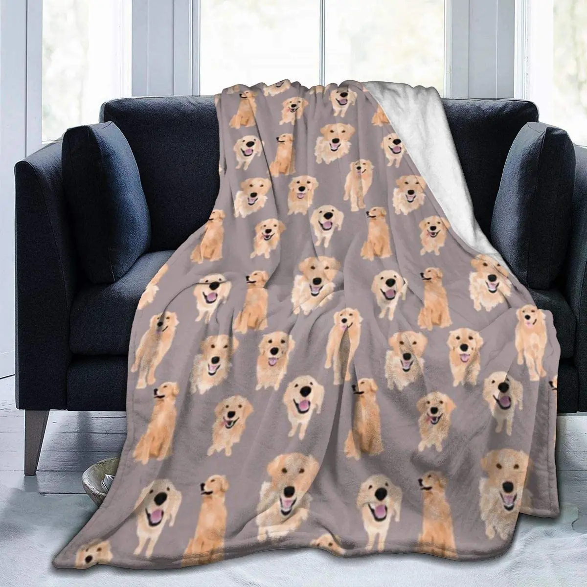 

Flannel Plush Travel Throw Blanket, Golden Retriever Companion Dog Pet Animal Pattern Blankets Gift, Air Conditioning Blanket