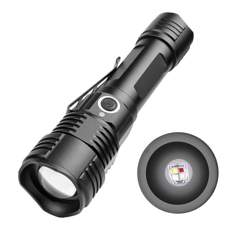 

XANES XD-FL16 4x XPE 200LM 4 Color In 1 LED Tactical Flashlight USB Rechargeable Zoomable Emergency Camping Light Torch Lantern