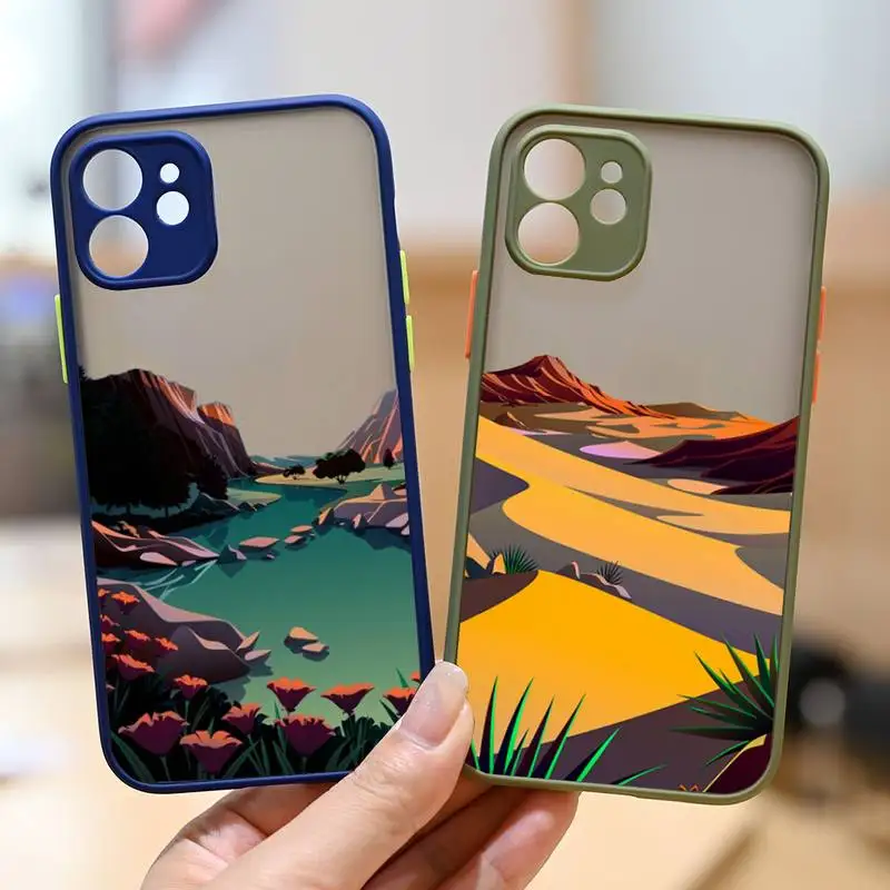 

Beach hand drawn landscape Phone Case matte transparent For iphone 7 8 11 12 plus mini x xs xr pro max cover
