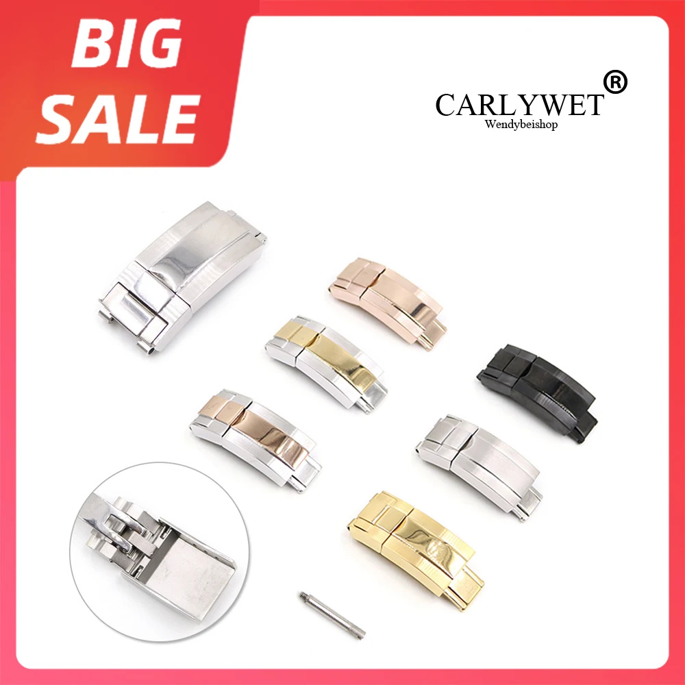 

CARLYWET 16mm x 9mm Top Quality Stainless Steel Watch Band Deployment Clasp For Rolex Bracelet Rubber Leather Oyster Submariner