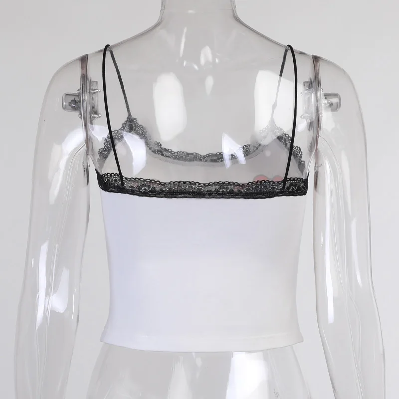 

InsDoit Fashion Print Vintage Sexy Lace Streetwear Gothic White Camis Harajuku Backless Camisole Summer Sleeveless Slim Crop Top