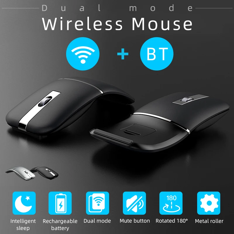 Двойной режим беспроводной Bluetooth 5 0/2 4G мышь 180 ° Вращающийся складной DPI 1600/1200/800