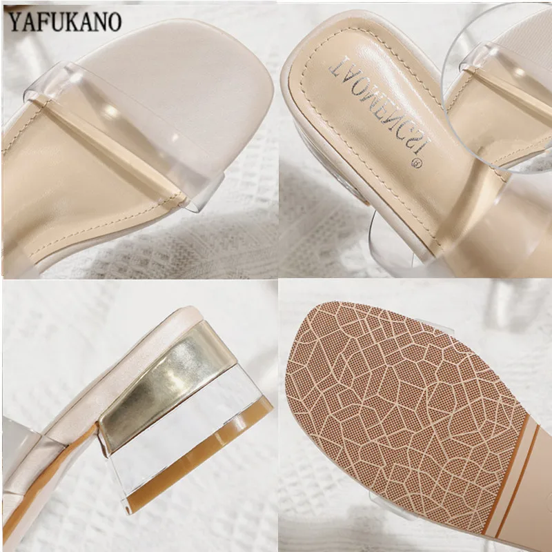 

2020 Women Sandals Transparent PVC Crystal Heel Women Slippers Sexy Clear High Heels Summer Square Toe Outdoor Beach Slides