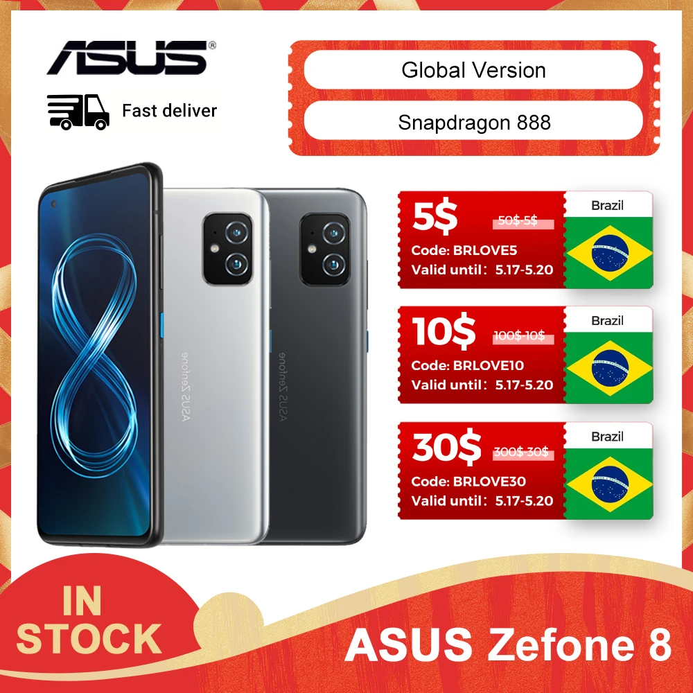 NEW ASUS Zenfone 8 Original Global Version Snapdragon 888 128/256GB ROM 5.92'' IP68 Water-Proof Android OTA 5G Cellphone