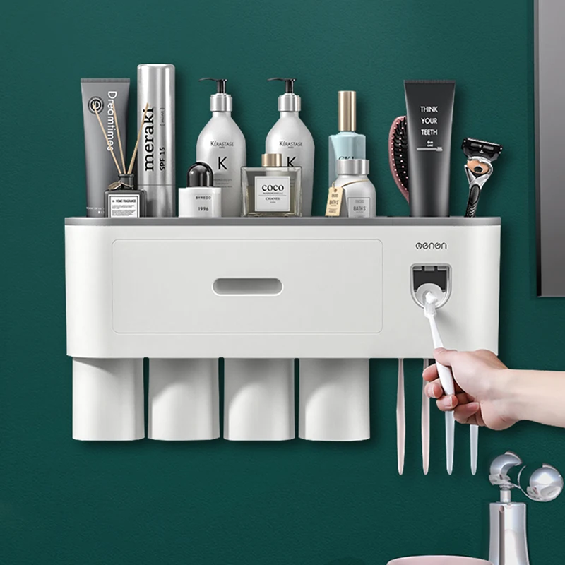 AHAWILL New Magnetic Adsorption Toothbrush Holder Inverted Cup Automatic Toothpaste Squeezer Dispenser Home Bathroom Product | Дом и сад