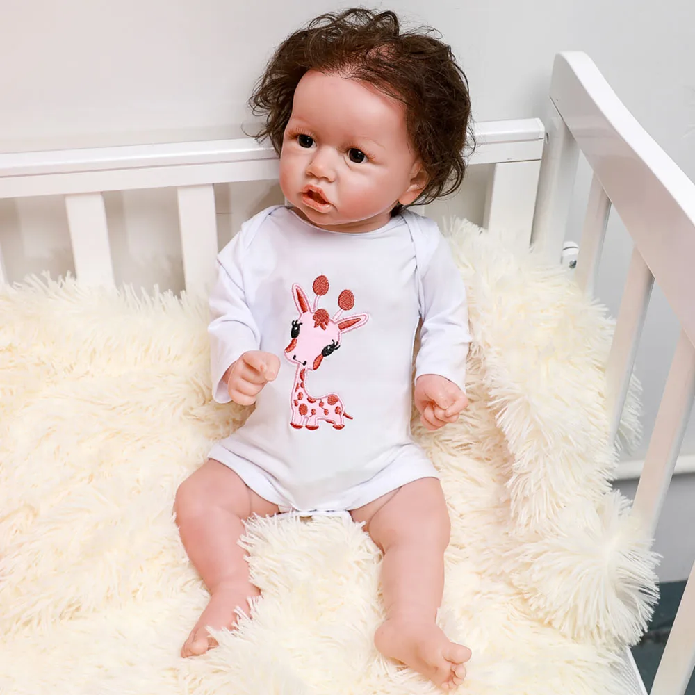 

Lifelike Reborn Baby Doll With Blue Eyes 55CM Newborn Babies Dolls Crooked Mouth Curls Handmade Bonecas Toy For Kids Xmas Gifts