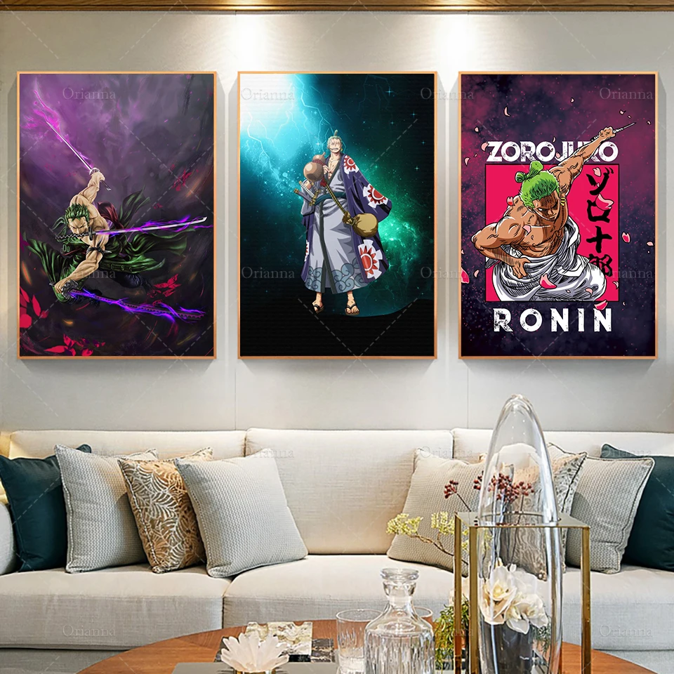 

HD Prints Anime Poster One Piece Zoro Roronoa Three Swords Cartoon Art Posters Modular Pictures Wall Canvas Painting Home Decor