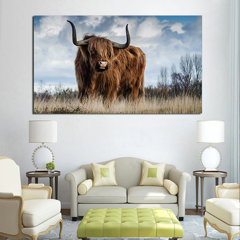 

Nordic Animal Wall Pictures for Living Room Highland Cow Wall Art Canvas Painting Posters and Printing Cattle Scandinavian Decor