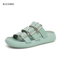 2021 new summer word buckle slippers sandals simple casual comfort flat light floor outdoor women slippers leather slippers