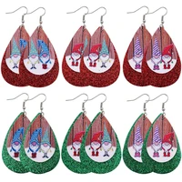 christmas gift teardrop veggie leather drop earrings for merry christmas tree pendant christmas leather earrings