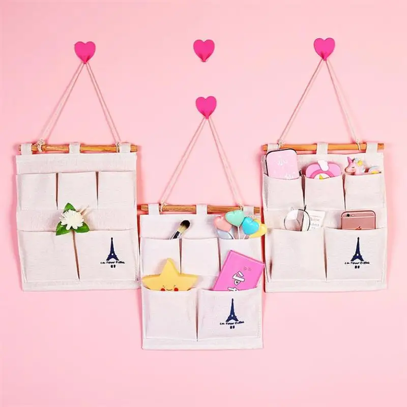 Настенная сумка для хранения из хлопка и льна С 5 Карманами|Сумки вещей| |