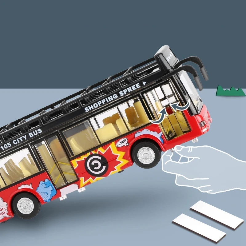 

1/32 Scale Double Bus Casting Car Model Alloy Toy for Kids Pull Back Vehicles Toy with Lights and Sound for Toddler Kids