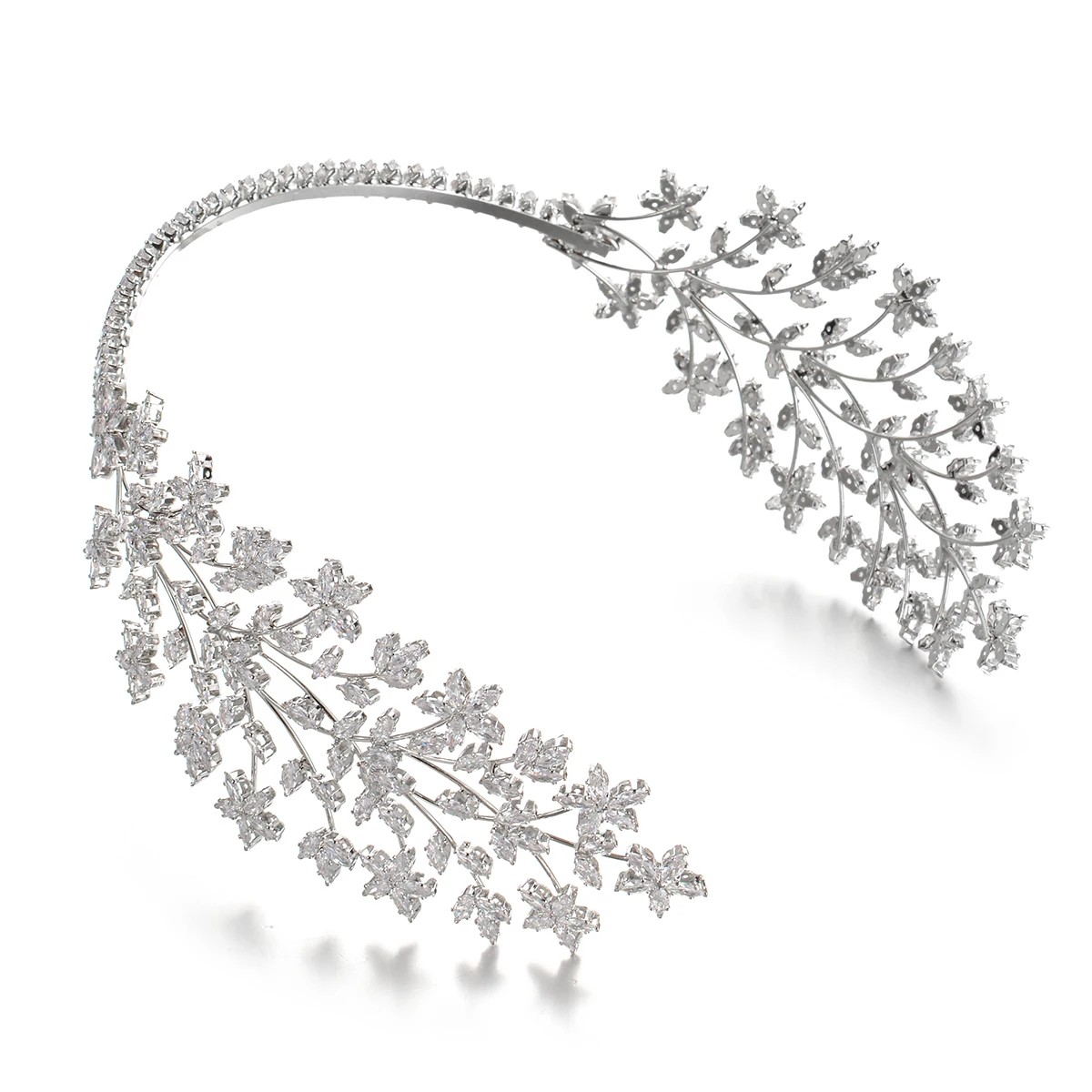 

PRMOO Silver Plated Flower Crown for Women Bride Zircon Inlaid Princess Tiara Girl Wedding Hair Accessories