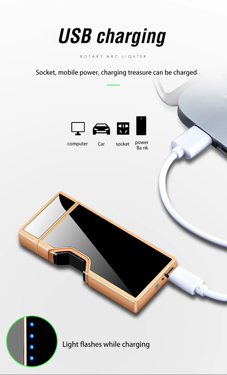 Вращающаяся дуговая USB электрическая зажигалка для сигарет ветрозащитная плазменная Электронная зажигалка с сенсорным зондированием вращающиеся зажигалки металлический подарок для мужчин