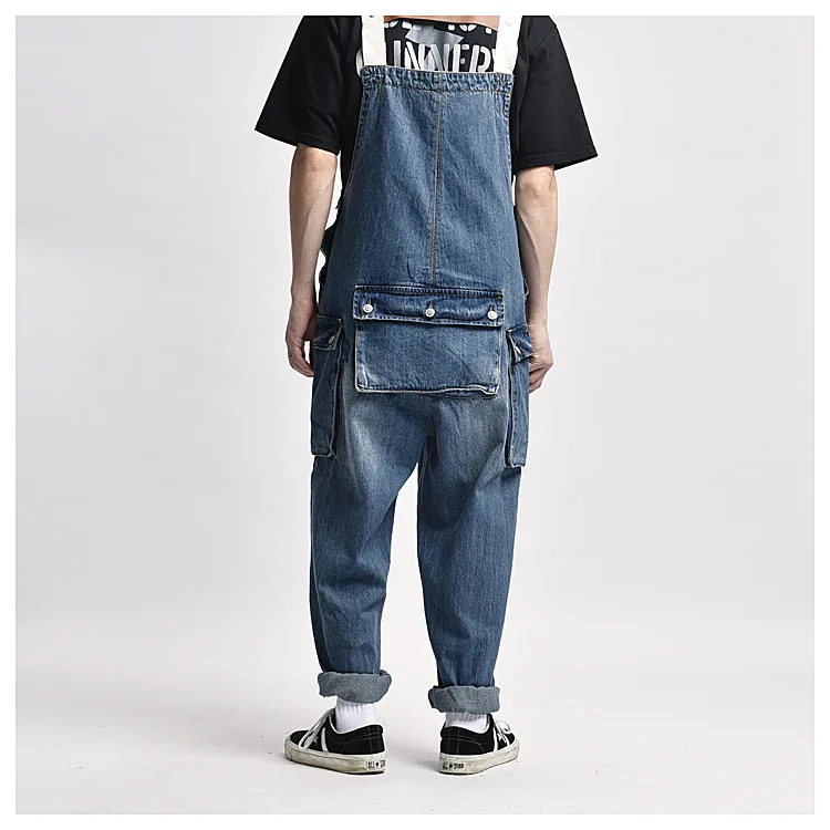 Men Jeans Wash Water To Make Old Blue Jeans Suspenders Men's Cargo Multi Pocket Suspenders Workers Jumpsuit Pants Men