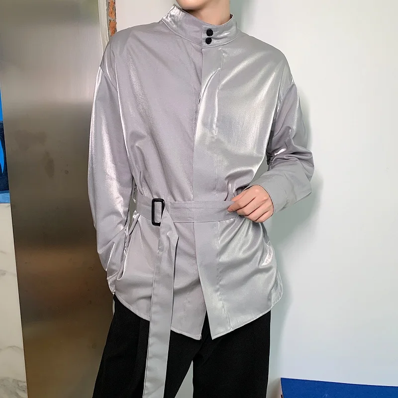 Мужская рубашка с длинным рукавом Повседневная для мужчин и женщин поясом