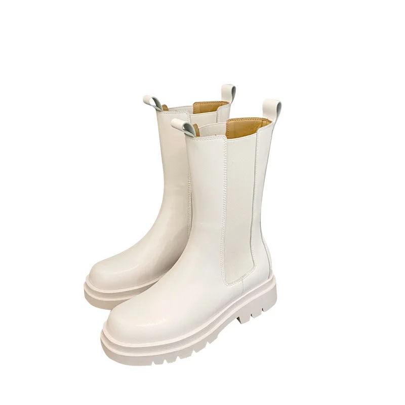 

thick soled 2020 new medium sleeve Chelsea boots British style boots women's versatile round head thin short