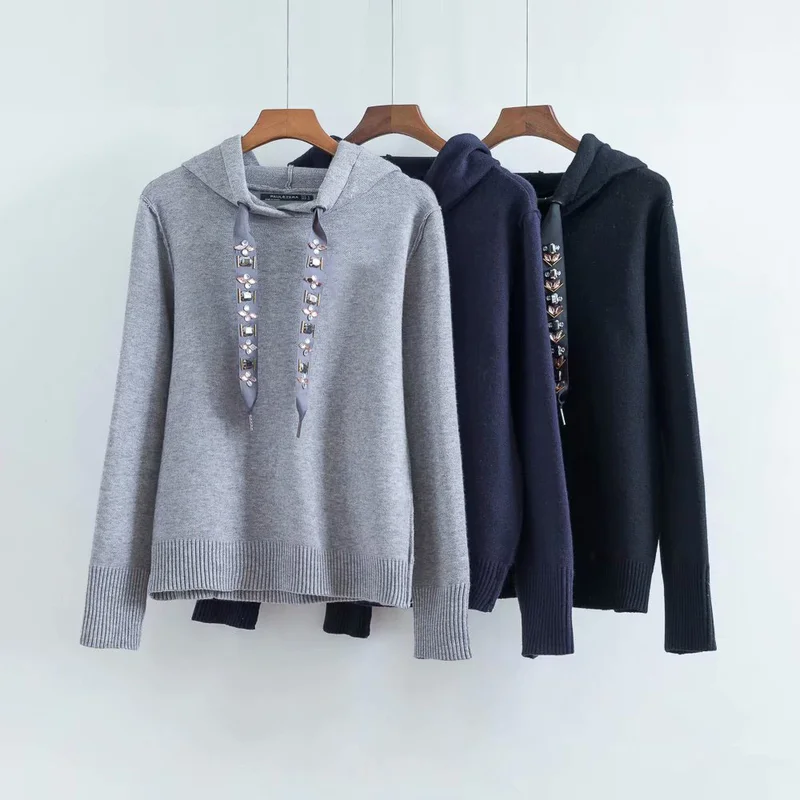 TMODA High Quality 2021 Women Hooded Long Sleeve Beading knitted Pullovers Casual Sweat Femme Tops | Женская одежда
