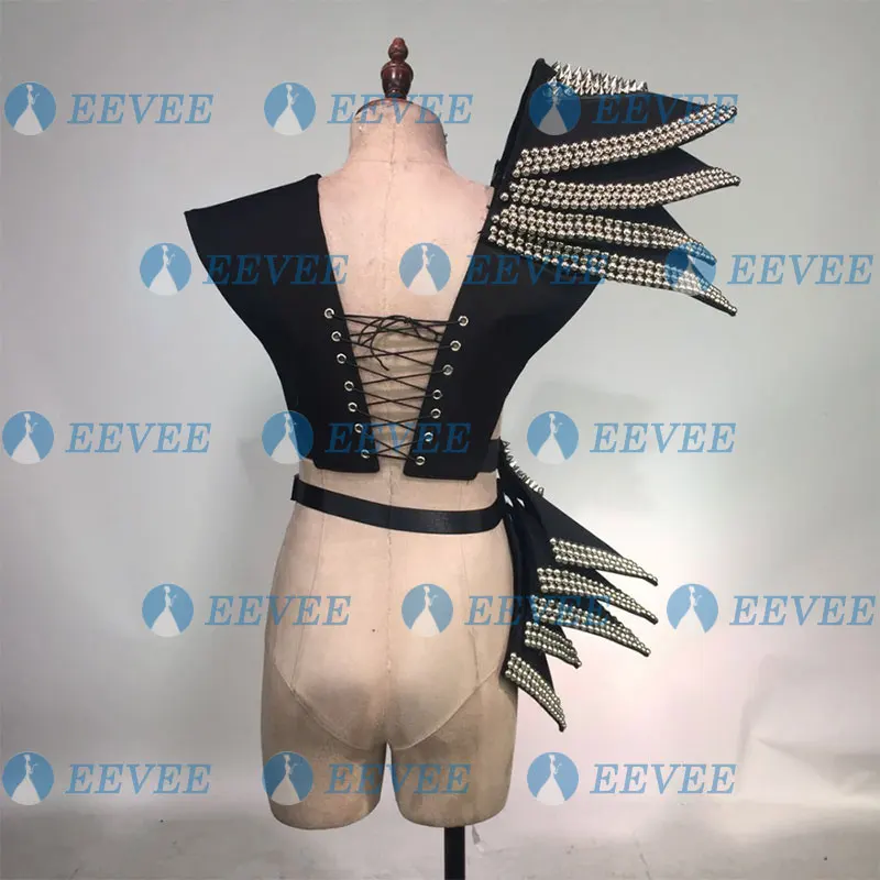 Женский костюм для выступлений черный певицы танцовщицы с